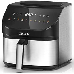 IKAR Hot Air Fryer 7 L, 10-in-1 Digital Airfryer, Oil Free Fryer with Vortex Technology, Touchscreen Display, Dishwasher Safe, 1600 W, Stainless Steel, Black