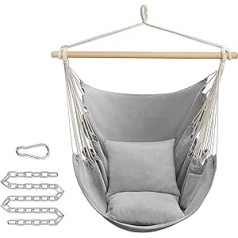SONGMICS piekarināms šūpošanās krēsls ar 2 spilveniem, metāla ķēde, maksimālā slodze 150 kg, lietošanai iekštelpās un ārā, dzīvojamā istaba, guļamistaba, pelēks GDC187G01