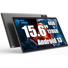 15,6 colio Android 13 planšetinis kompiuteris su dideliu 1920 x 1080 IPS ekranu, 6 GB / 128 GB, WiFi ir 12 000 mAh baterija – idealiai tinka produktyvumui, pramogoms ir švietimui
