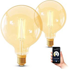 SSC-LUXon iepakojums, kurā ir 2 Smart E27 Vintage Globe kvēldiega LED lampas, kas ir saderīgas ar Alexa un Google — WLAN spuldze ar regulējamu CCT 2200-5500K