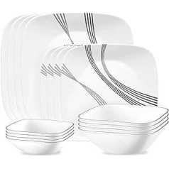 Corelle Urban Arc 16 daļiņu servīze 4 personām, galda piederumu komplekts, 8 šķīvji, bļodas, izturīgs pret šķembām un saplīšanas, vakariņas un Corelle trauki balti