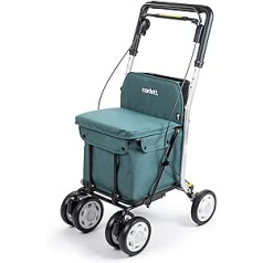 Carlett – Pirkinių krepšelis ir vaikščiojimo pagalba su sėdyne pagyvenusiems žmonėms – 4 ratų sulankstomas prekybos centro vežimėlis su nuimamu krepšiu 29 l/15 kg ir daiktadėže – žalia