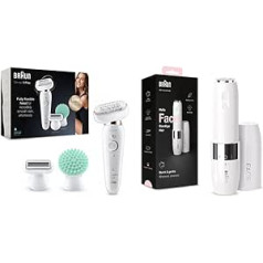 Braun Silk-épil 9 Flex Beauty Set, Women's Epilator, 6 Attachments Including Facial Epilator, Bag, with Flexible Head for Easier Hair Removal, 9020 White/Gold & Face Mini Hair Remover, FS1000, White