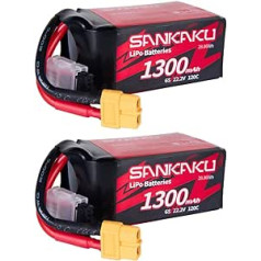 SANKAKU 6S Lipo 1300 mAh 120C 22,2 V Lipo akumulators ar XT60 savienotāju RC FPV helikoptera lidmašīnas kvadrokoptera dronu hobiju komplektā 2