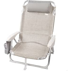 AKTIVE 62623 Beach Chair with Cushion, Foldable, 67 x 67 x 76 cm, 4 Positions, Beige, with Carry Handle, Aluminium and TextiLENE, Multi-Coloured