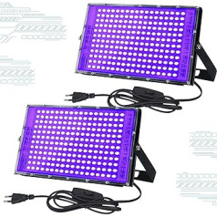 Iepakojumā 2 UV LED melnās gaismas prožektori, 200 W, IP66 ūdensnecaurlaidīgs melnas gaismas LED prožektors, UV prožektoru prožektors diskotēkai, kvēlojošai ballītei, Helovīna dekorēšanai, skatuves apgaismojumam, ballīšu piederumiem