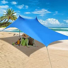 3 x 3 m Sun Protection Beach Windproof Stable Beach Tent UV Protection 4-8 People Awning Beach with Poles Beach Shelter Quick Up Sun Tent Sun Tent Garden