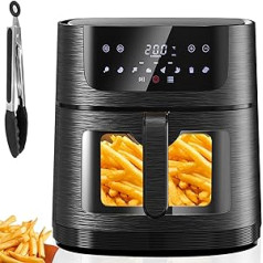 AOSFGE bezeļļas cepeškrāsns 4,5 l, gaisa cepeškrāsns ar skatu logu, karstā gaisa cepeškrāsns ar LED skārienekrānu, 1350 W Airfryer ar 8 programmām, elektriskā cepeškrāsns ar kratīšanas atgādinājumu (4,5 l)