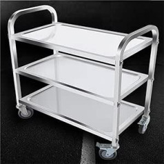 3 Tier Stainless Steel Kitchen Island Trolley Serving Trolley Catering Storage Cart with Lockable Wheels for Hotels Restaurants Home 95 x 50 x 95 cm