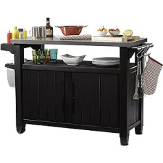 Keter Unity XL BBQ Beistelltisch, Abmessungen 134x51,7x89,6 cm, braun, wetterfest, Arbeitsplatte aus Edelstahl, Outdoor Sideboard, perfekt für das Grillen im Winter