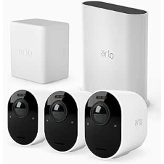 Arlo Ultra2 āra novērošanas kamera un bezmaksas papildu akumulatoru komplekts, 3 komplekts, balts, ar 90 dienu izmēģinājuma periodu Arlo Secure plānam