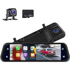 Podofo Mirror Dashcam ar atpakaļskata kameru 9,66 collu skārienekrāna Carplay Android automašīnas bezvadu divu kameru sistēma Bluetooth DVR WDR cilpas ierakstīšana ar 64G SD karti Night Vision AUX FM raidītājs 7-32V