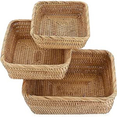 SUMTree Set of 3 serving basket, fruit basket, wicker basket, storage for biscuits, bread, fruit (square)