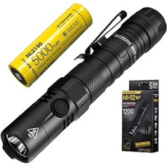 Nitecore MH12 V2 taktiskā lampa — 1200 lūmenu uzlādējams lukturītis — IP68 ūdensizturīgs ([21700 atkārtoti uzlādējams akumulators un USB-C kabelis) melns