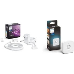 Philips Hue White & Col. Amb. Lightstrip Plus 2 m bāze, 1600 lm, saderīgs ar Amazon Alexa (Echo, Echo Dot) + kustības sensors, inteliģentais kustības sensors, dienasgaismas sensors, aksesuāri jūsu sistēmai