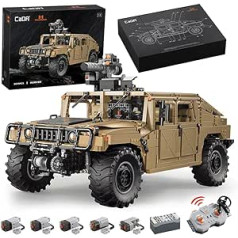 CaDA Master Technik C61036W Humvee H1 iespīlēšanas bloki, 1:8 autorizēts bruņu apvidus transportlīdzekļa modelis ar 5 dzinējiem, 3935 gabali ar tālvadību vadāmi automašīnu celtniecības bloki pieaugušajiem, 52,6 x 27,2 x 21,2 cm