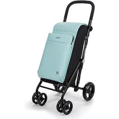 Carlett – pirkinių vežimėlis, sulankstomas prekybos centro vežimėlis su 4 lietui atspariais ratukais ir didele 25 kg talpa, 50 l pagrindinis krepšys, 10 l terminis krepšys ir galinis krepšys – spalva: žalia