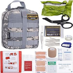 GRULLIN IFAK traumos rinkinys, taktinis MOLLE pirmosios pagalbos rinkinys, lauko karinis lauko tvarsčių EMT krepšys nuotykiams, medžioklei, stovyklavimui, žygiams, kelionėms ir nelaimingiems atsitikimams (ACU)