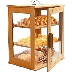 3 Layer Bamboo Bread Bin Bread Bin Clear Window Bread Holder Storage Container Organizer Bread Bin with Removable Shelves for Kitchen Countertop/Collection Display Case (A)