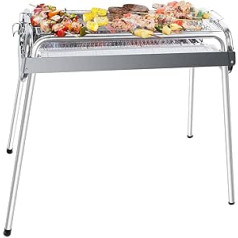 Uten BBQ Charcoal Grill, 430 Stainless Steel Grill, Smoker, Outdoor Grill for 5-10 People, Family, Picnic, Garden, Patio, Camping, Travel, Barbecue, Party, L Size