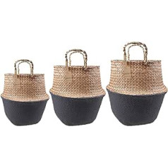 Coqlycot 3 x Natural Seagrass Storage Basket, Foldable Nordic Style with Handle for Plant, Flower Pot, Toy, Storage, Garden Decoration (Grey)