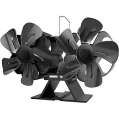 Kamīna ventilators, 10 lāpstiņas ar 2 motoriem, kamīna krāsns ventilators, kamīnu uzņēmumi, ar siltumu darbināms krāsns ventilators bez elektrības, lielāka gaisa plūsma, videi draudzīgs ar siltumenerģiju (melns)