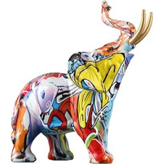 10.4 Inch Tall Creative Graffiti Elephant Figurines Resin Colorful Elephant Statues Home Decor Elephant Statue Suitable for Filling Room Decoration in Living Room Bedroom Office