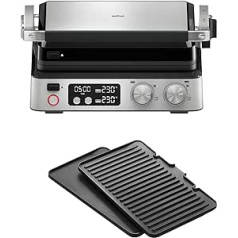 Braun MultiGrill 7 CG 7040 Contact Grill with Grill and Flat Plates, Grill Positions: Contact, BBQ, Oven, Dishwasher-Safe Plates, Grease Tray, 230° Maximum Temperature, Black/Stainless Steel