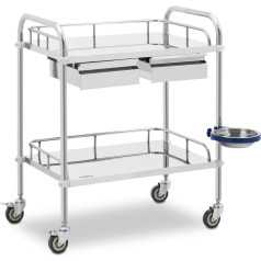 Kosmetikos laboratorinių procedūrų vežimėlis iš plieno 2 lentynos 2 stalčiai 65 x 60 x 86 cm 20 kg
