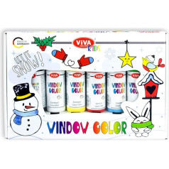 Viva Decor logu krāsu komplekts Let It Snow (6 krāsas pa 90 ml), dāvanu komplekts, logu krāsu komplekts bērniem ar 6 logu krāsām dāvanu iepakojumā ar 15 dizainparaugiem, ražots Vācijā
