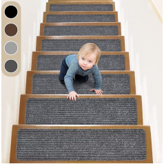 ToStair Stair Mats, 76 cm x 20 cm (15 Pieces) Non-Slip Stair Treads for Wooden Steps, Step Protection, Stair Carpet, Indoor for Children, Elderly and Dogs, Grey