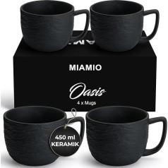 MIAMIO 450ml Coffee Cups / Set of 4 - Ceramic Mug Matte Black for Coffee, Latte, Cappuccino and Tea - Oasis Collection