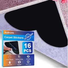 Kadrama Pack of 16 Carpet Stoppers Carpet Grippers for Hardwood Floors, Double-Sided Non-Slip Carpet Tape for Carpets, Reusable Carpet Corner Stickers to Hold the Carpet (Black)