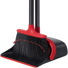 Broom and Dustpan Set, Extendable Broom with Handle, with Comb Teeth, Shovel and Broom Set with 4 Layers Bristles, Foldable Dustpan with Long Handle, for Cleaning