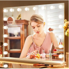 Fenair Hollywood Mirror with Lighting, Hollywood Mirror 80 x 60 cm Makeup Mirror with 18 Dimmer LED Lights, Table Mirror with USB Connection, Cosmetic Mirror with 10x Magnifying Mirror