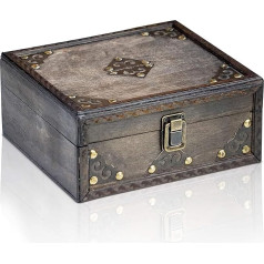 Brynnberg Monk Treasure Chest 20 x 18 x 9 cm - Treasure Chest Flat Wood Grey Waxed ar vāku, aizdare, dekoratīvais metāls, pirātu kaste, glabāšanas kaste, maza