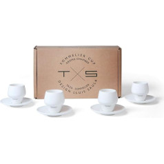 SAULA PREMIUM 4 x Sommelier Espresso tasītes ar aromātisko kameru un 4 paliktnīšiem, kas ideāli piemērotas espresso, smalkajai ķīselei un karstumam un krējumam Optima Cream