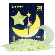 3D Luminous Stars, CAYUDEN 201 Pieces Glow in the Dark Stars Stickers for Ceiling Stars and Moon Luminous Stars Plastic Wall Sticker for Ceiling Wall Sticker Children's Room Starry Sky Room Decoration