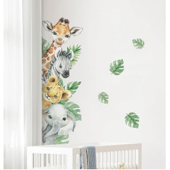 Tanlaby Jungle Animal Wall Tattoo Cartoon Animals Sienas uzlīmes žirafe Zebra Elephant Green Leaves Sienas uzlīme bērnu bērnu istabai Dzīvojamā istaba Guļamistaba Bērnu istaba Bērnu istaba Mājas Sienas apdare