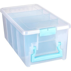 ArtBin 6925AA Semi Satchel ar noņemamām starpsienām, pārnēsājams mākslas un amatniecības darbu organizators ar rokturi, [1] plastmasas glabāšanas futrālis, caurspīdīgs ar akva krāsas akcentiem