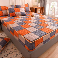 SASIGAYA Pieguļošs pārklājs 180 x 200 cm Box Spring gultas Pieguļošs pārklājs Orange ar 2 spilvendrānām Pieguļošs pārklājs ar rūtainu rakstu Matrača aizsarglīdzeklis All-Inclusive matracis Piemērots matračiem līdz 30 cm augstumam