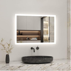 Biubiubath 900 x 700 mm vannas istabas spogulis ar LED apgaismojumu, 3 krāsas, atmiņas funkcija, pret miglošanos, dubultā slēdža vadība, vertikāls, horizontāls, horizontāls