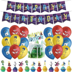 Hilloly Inside Out Dzimšanas dienas dekorēšanas balonu komplekts Inside Out dekorēšana Dzimšanas dienas svinību torte Topper Happy Birthday Banner Balloons bērnu ballīšu piederumiem