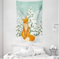 ABAKUHAUS Fox Tapestry and Bedspread, Red Fox Winter Forest Christmas Made of Soft Microfibre Fabric, Washable without Fade, Digital Print, 140 x 230 cm, Almond Green Orange