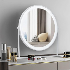 Apaļš LED grima spogulis tualetes galdam, apgaismots galda spogulis ar skārienjūtīgu vadību un 3 spilgtuma līmeņiem - USB / AAA bateriju uzlāde - 25,5cm