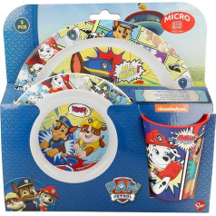 Reusable Microwavable Kids Tableware Set - Glass, Plate and Bowl | The Paw Patrol Comic Book