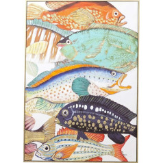 Kare Design Picture Touched Fish Meeting Two, Canvas Picture, Wall Decoration, Cotton Canvas, Solid Wood Frame, Hand-Painted Details, 100 x 75 x 3.5 cm