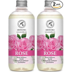 Telpu smaržu uzpildes pudele Rose 2 x 500 ml - uzpildes komplekts smaržu difuzoram - aromterapijas smaržu difuzors - telpas smarža - gaisa atsvaidzinātājs spa - mājām - birojam - fitnesa klubam - niedres