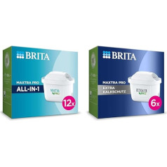 BRITA Maxtra Pro All-in-1 ūdens filtra kārtridžs - 12 gabalu iepakojums & Maxtra Pro ūdens filtra kārtridžs ar papildu aizsardzību pret kaļķakmens veidošanos - 6 gabalu oriģināls BRITA rezerves kārtridžs ierīces aizsardzībai un