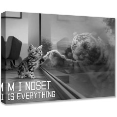 Inspirational Wall Art Tiger Canvas Mindset is Everything Dekoratīvs kaķu plakāts Motivācijas gleznas ierāmētas un viegli piekarināmas izdrukas Dekorācijas birojam Dzīvojamā istaba Vannas istaba Viesu istaba